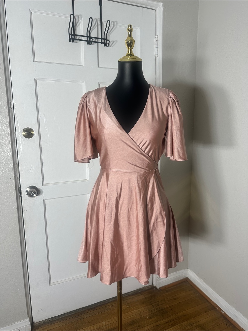 Feminine Wrap Skater Dress in Dusty Pink